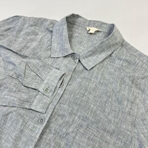 Eileen Fisher Linen Cotton Shirt Womens Large Gray Cropped Button-Up Top